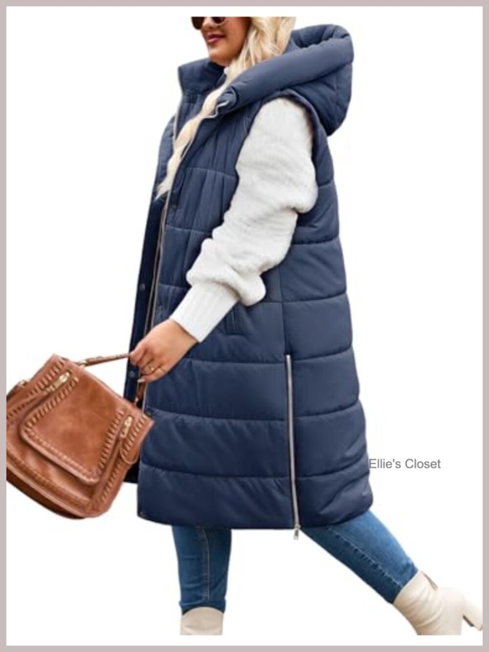 Women's Plus Size Long Hooded Puffer Vest Water-Repellent Sleeveless